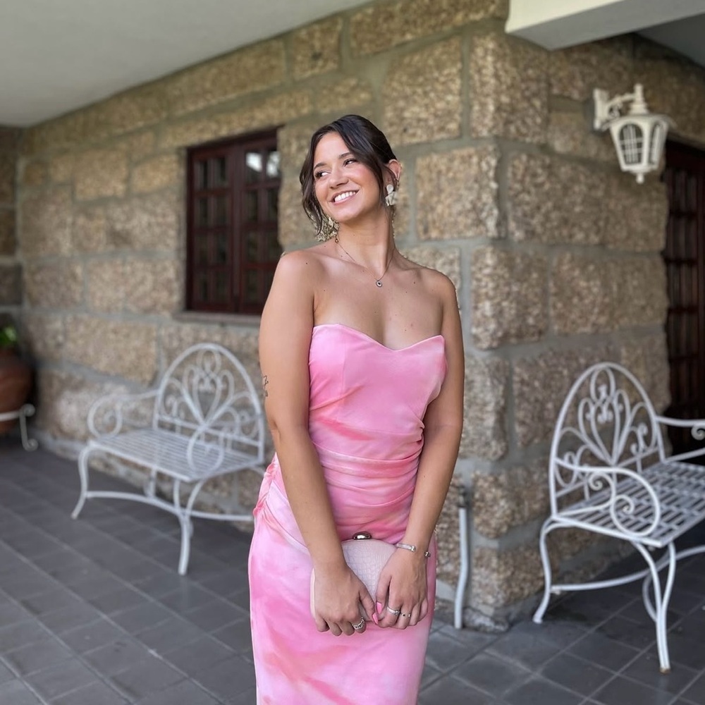 Zara mesh Pink Strapless Dress corset midi maxi bodycon evening party - Picture 6 of 13
